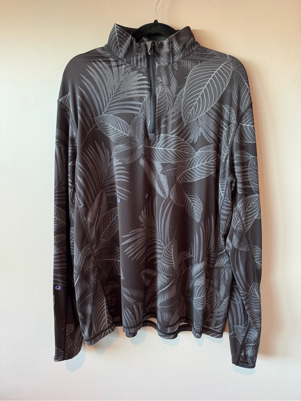Greyson Clothiers Mens Tropical Leaf Wolf Eye Long Sleeve Golf Quarter Zip Large
